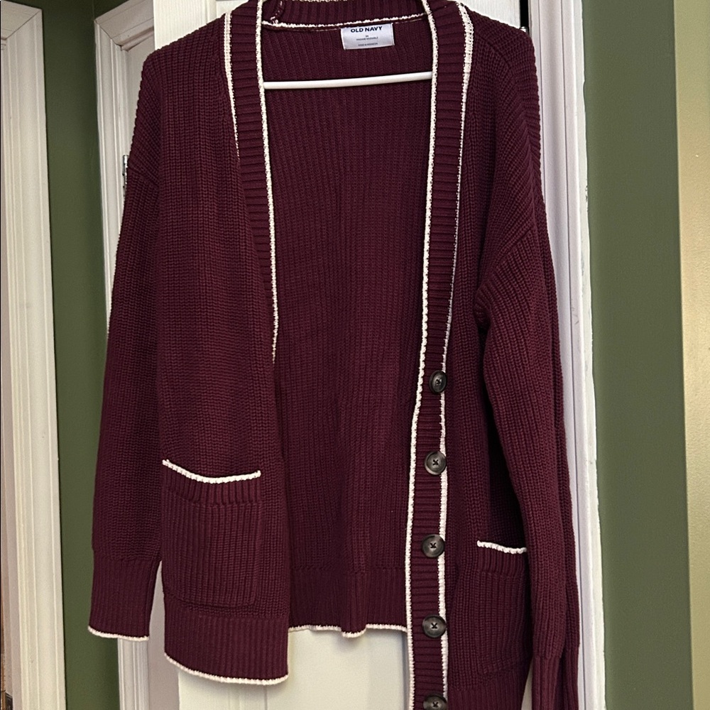 Old Navy Maroon Sweater with Cream Accents